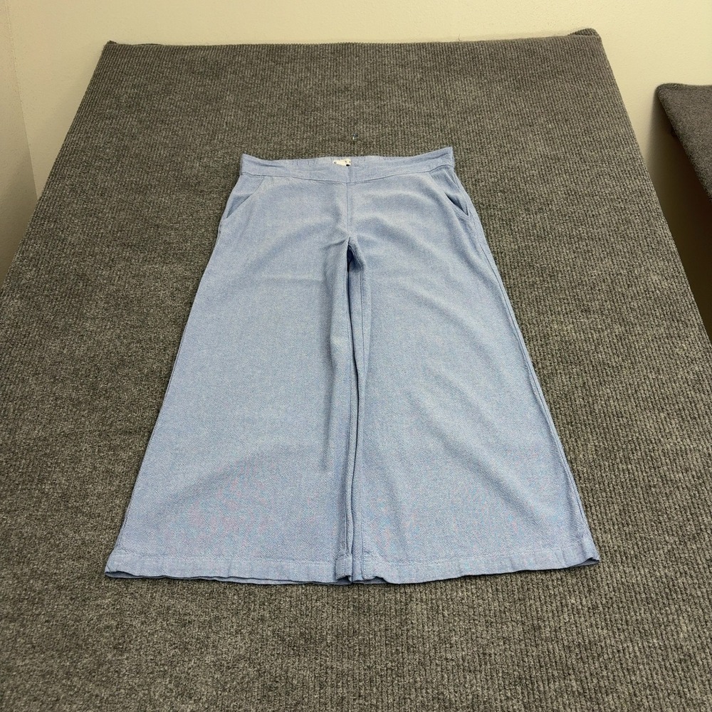 dash Pants Womens M Blue Linen Blend Wide Leg Cropped Culottes Casual Style
